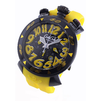 GAGA MILANO ガガミラノ レプリカ クロノ48mm クオーツ 6054.4 ラバー イエロー/ブラック メンズ